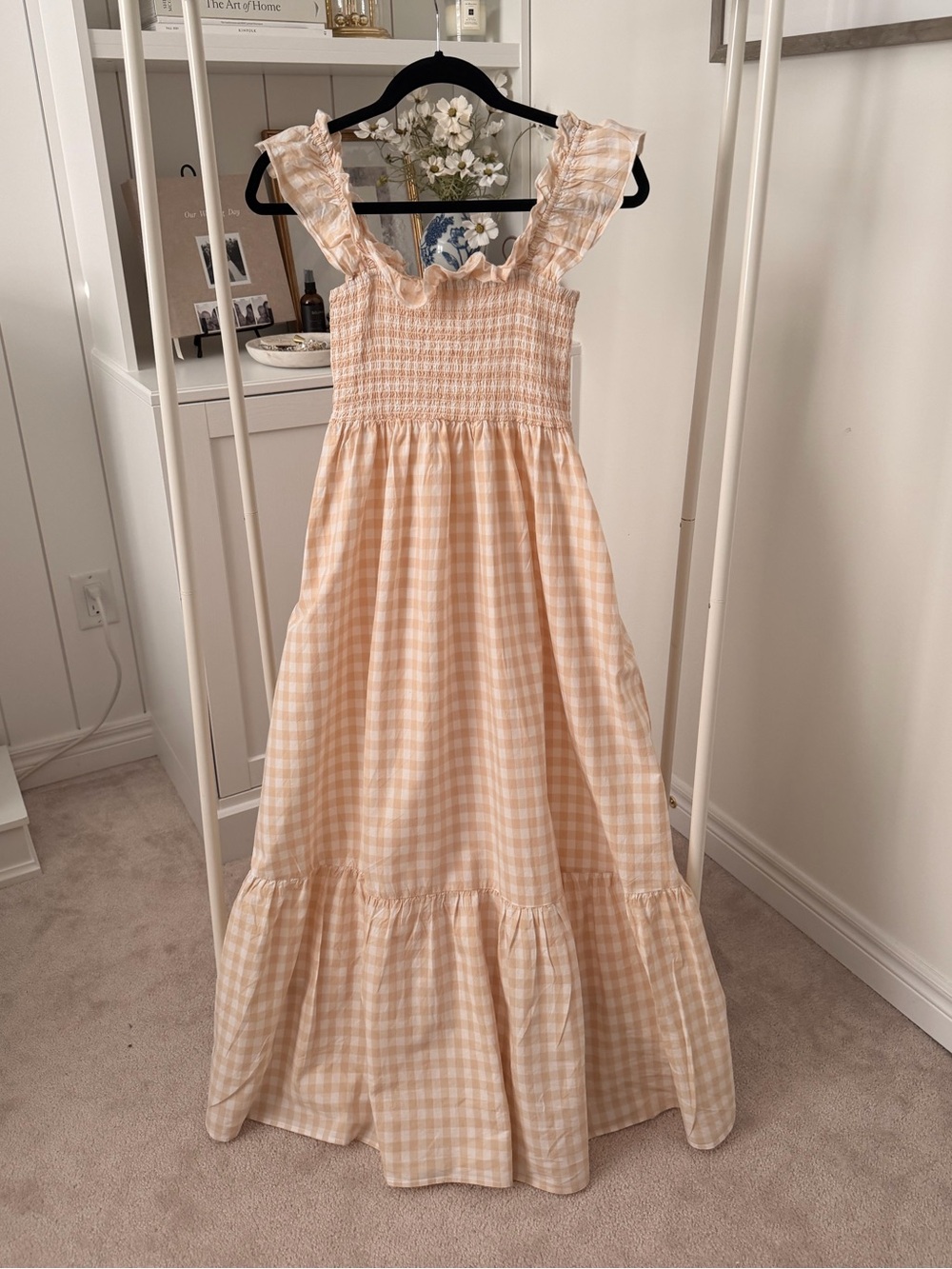 Amazon Peach Gingham Smocked Maxi Dress